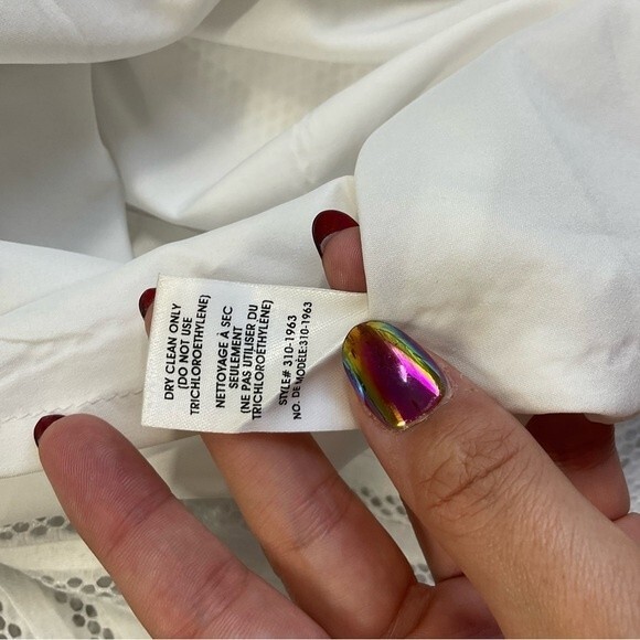 Nanette Lepore Daisy Embroidered Stripe Mini Dress Bridal White Bell Sleeve US 2 - Picture 7 of 7